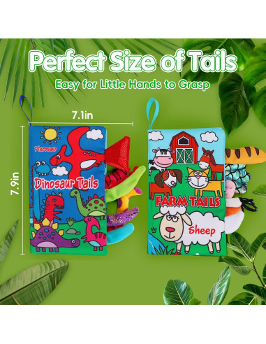 Libros de Tela Sensoriales para Bebés Thremhoo - Dinosaurios y Granja