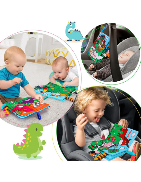 Libros de Tela Sensoriales para Bebés Thremhoo - Dinosaurios y Granja