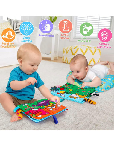 Libros de Tela Sensoriales para Bebés Thremhoo - Dinosaurios y Granja