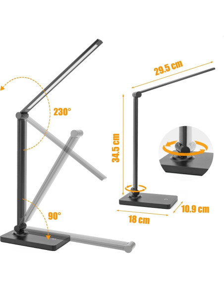 Lámpara de Escritorio LED DWEPTU USB Regulable 6000K