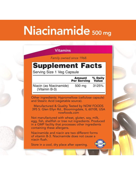 NOW Niacinamida 500mg 100 Cápsulas Vitamina B3