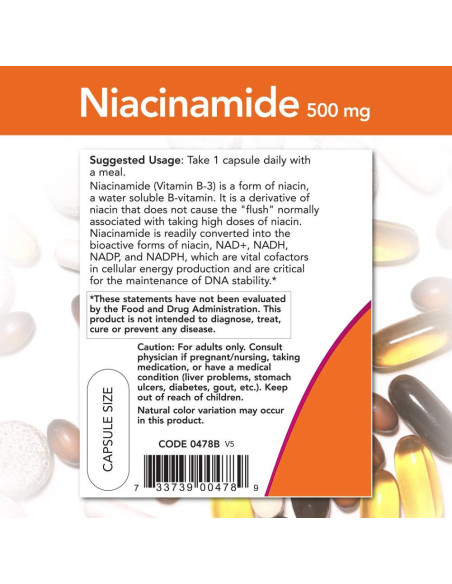 NOW Niacinamida 500mg 100 Cápsulas Vitamina B3