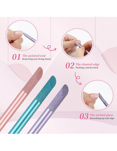 Set de 3 Empujadores de Cutículas de Vidrio heemeei