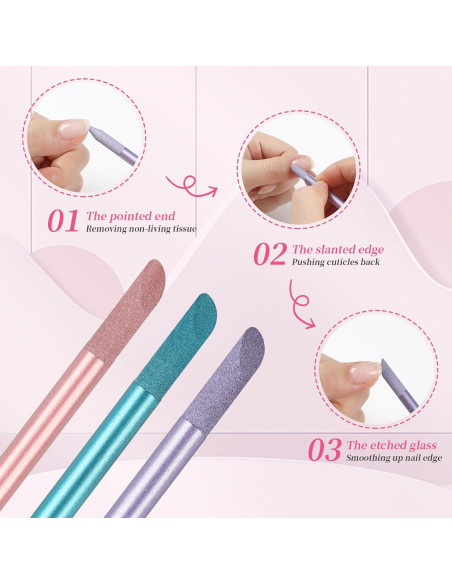 Set de 3 Empujadores de Cutículas de Vidrio heemeei
