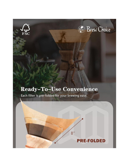 Filtros de café Brew Choice Chemex 100 unidades preplegados