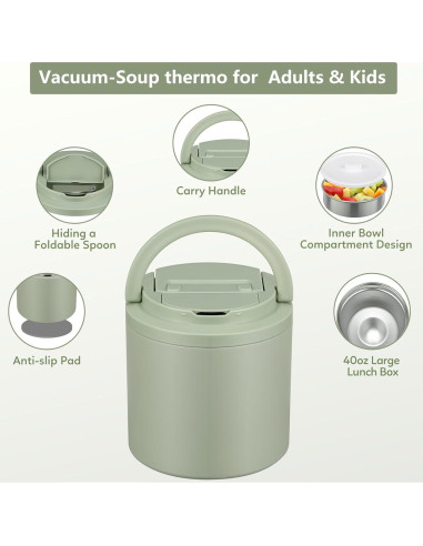 Termo de Sopa Aislado Elipark 1.39L Verde a Prueba de Fugas