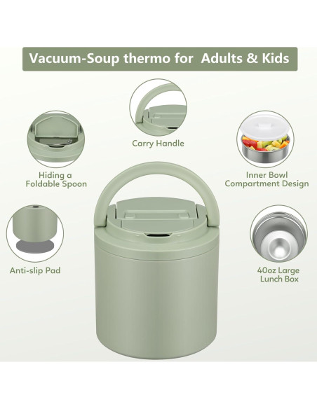 Termo de Sopa Aislado Elipark 1.39L Verde a Prueba de Fugas