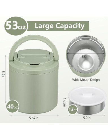 Termo de Sopa Aislado Elipark 1.39L Verde a Prueba de Fugas