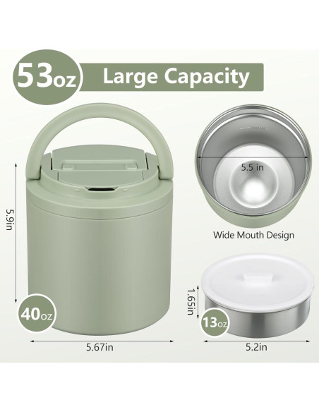 Termo de Sopa Aislado Elipark 1.39L Verde a Prueba de Fugas