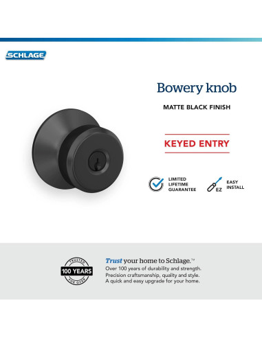 Cerradura de Entrada Schlage F51A Bowery Negro Mate