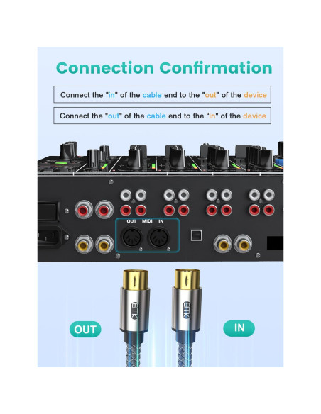 Cable MIDI 5 Pines EMK Trenzado 2M - Conectores Niquelados
