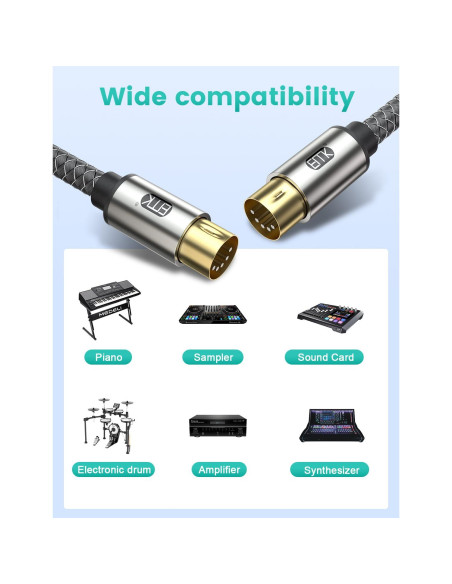 Cable MIDI 5 Pines EMK Trenzado 2M - Conectores Niquelados