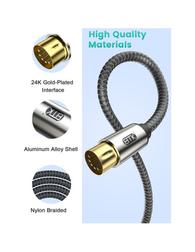 Cable MIDI 5 Pines EMK Trenzado 2M - Conectores Niquelados