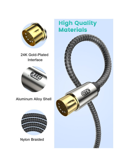 Cable MIDI 5 Pines EMK Trenzado 2M - Conectores Niquelados