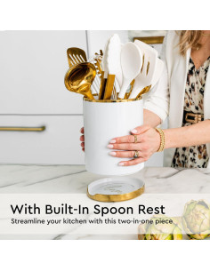Soporte de Utensilios de Cocina Blanco y Dorado - 2 Piezas 2