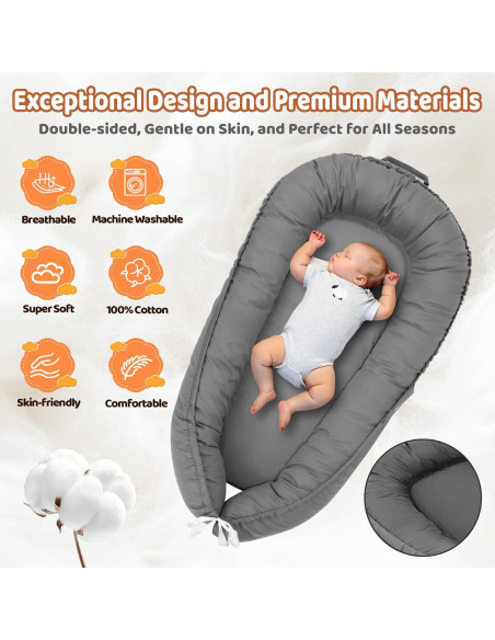 Funda Reversible para Cuna de Bebé HDJ-15 Algodón Gris Oscuro