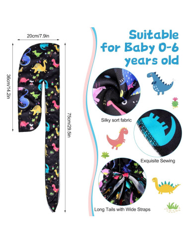 4 Durags de Satén para Bebés Dinosaurio y Espacio 0-6 Años
