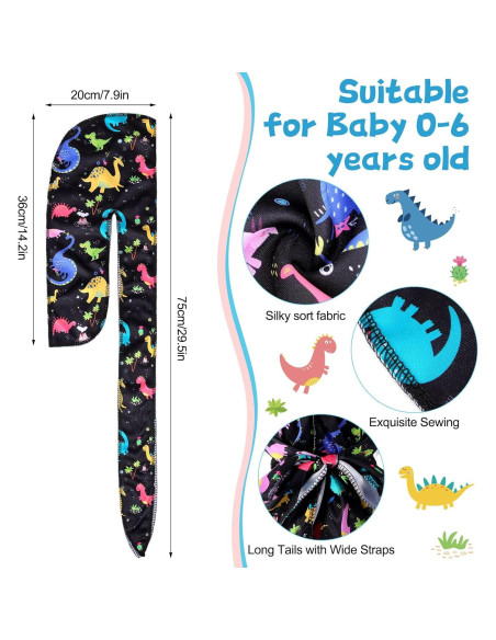 4 Durags de Satén para Bebés Dinosaurio y Espacio 0-6 Años