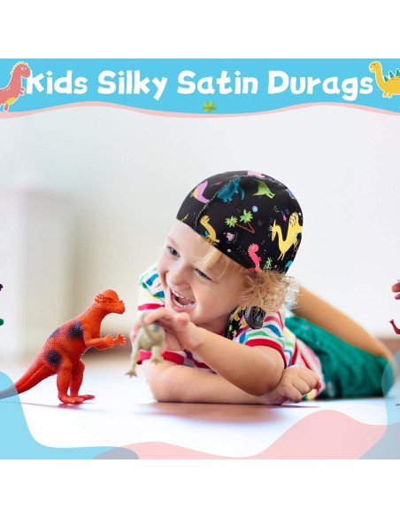 4 Durags de Satén para Bebés Dinosaurio y Espacio 0-6 Años