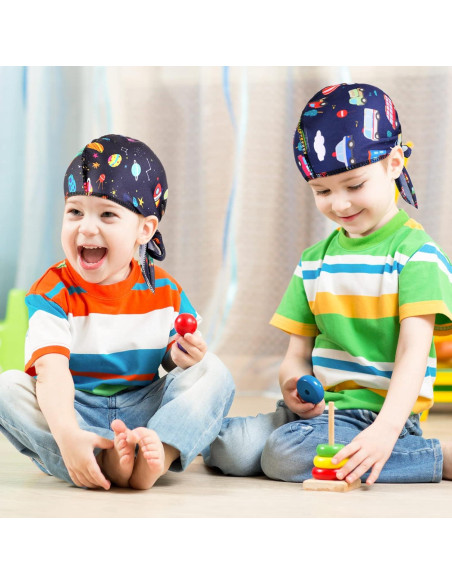 4 Durags de Satén para Bebés Dinosaurio y Espacio 0-6 Años