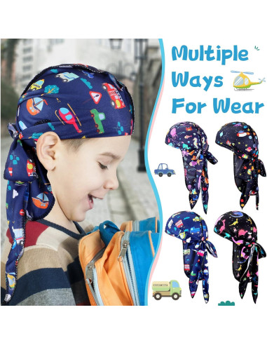 4 Durags de Satén para Bebés Dinosaurio y Espacio 0-6 Años