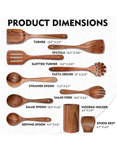 Juego de Utensilios de Cocina de Madera U-Diya 10 Piezas