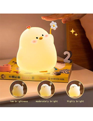 Lámpara de Noche LED Icotoibabie Pollo de Flor 3 Niveles Luz