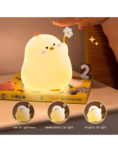 Lámpara de Noche LED Icotoibabie Pollo de Flor 3 Niveles Luz