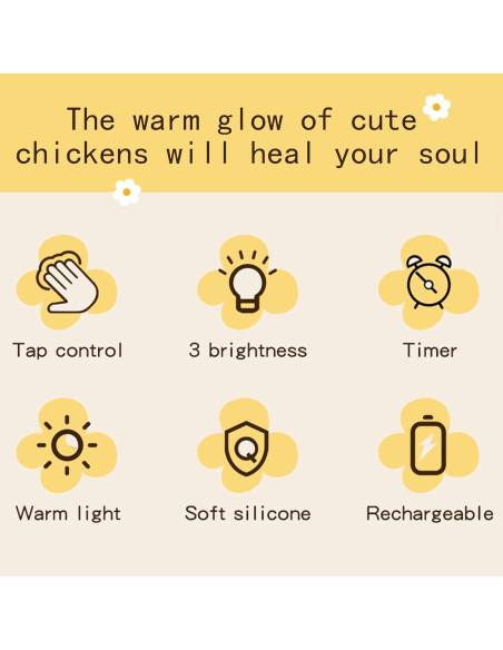 Lámpara de Noche LED Icotoibabie Pollo de Flor 3 Niveles Luz