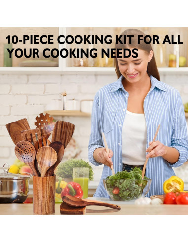 Juego de Utensilios de Cocina de Madera U-Diya 10 Piezas