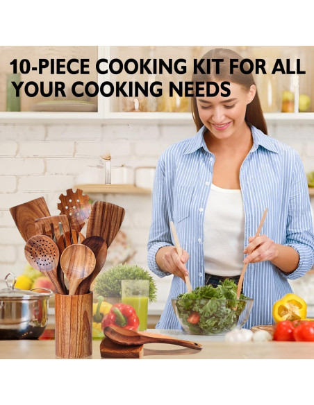Juego de Utensilios de Cocina de Madera U-Diya 10 Piezas