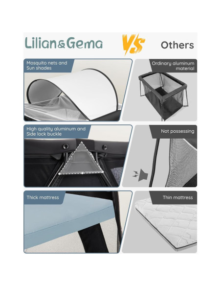 Cuna de viaje 2-en-1 Lilian&Gema, portátil con mochila, ligera