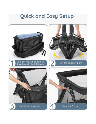 Cuna de viaje 2-en-1 Lilian&Gema, portátil con mochila, ligera