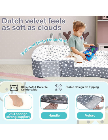 Cama de viaje 2 en 1 para niños Terciopelo y Oxford 114x56cm