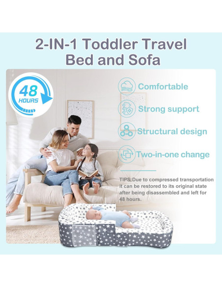 Cama de viaje 2 en 1 para niños Terciopelo y Oxford 114x56cm