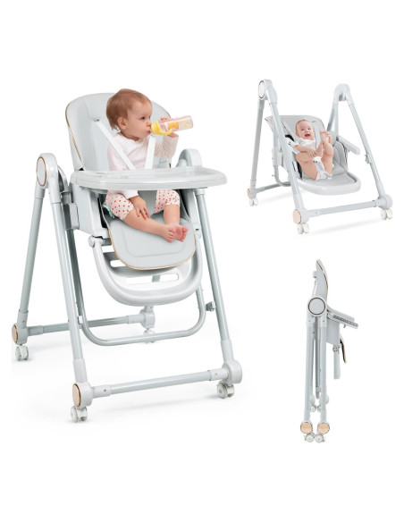 Silla Alta Multifuncional para Bebés Gris Oscuro - Ajustable 8 Alturas