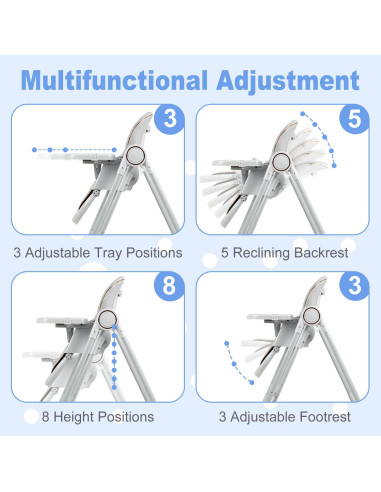 Silla Alta Multifuncional para Bebés Gris Oscuro - Ajustable 8 Alturas