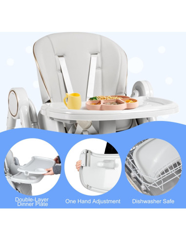 Silla Alta Multifuncional para Bebés Gris Oscuro - Ajustable 8 Alturas