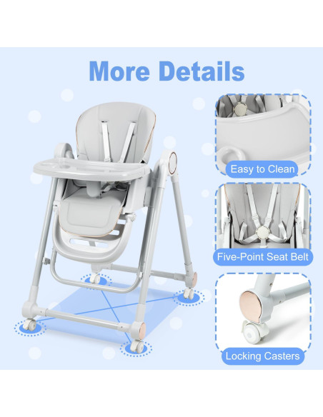 Silla Alta Multifuncional para Bebés Gris Oscuro - Ajustable 8 Alturas