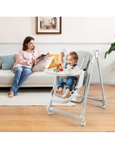 Silla Alta Multifuncional para Bebés Gris Oscuro - Ajustable 8 Alturas