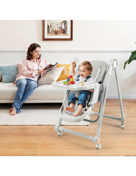 Silla Alta Multifuncional para Bebés Gris Oscuro - Ajustable 8 Alturas