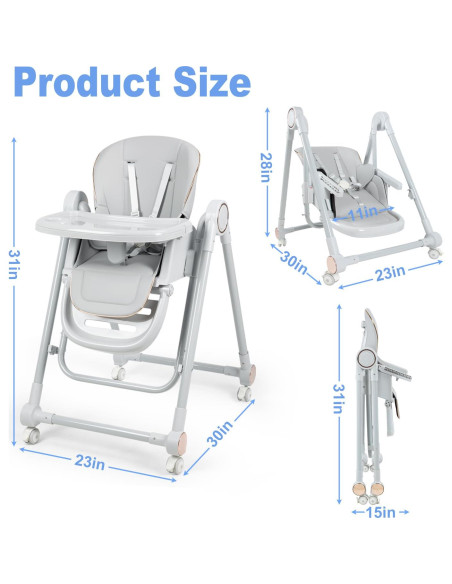 Silla Alta Multifuncional para Bebés Gris Oscuro - Ajustable 8 Alturas