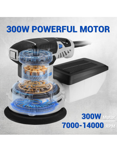 Lijadora Orbital Eléctrica DEKOPRO 300W 5" 6 Velocidades con Polvo