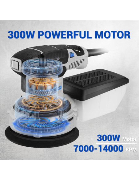 Lijadora Orbital Eléctrica DEKOPRO 300W 5" 6 Velocidades con Polvo