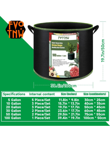 Bolsas de Crecimiento FVOTNW 100 Galones para Jardín