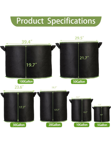 Bolsas de Crecimiento FVOTNW 100 Galones para Jardín
