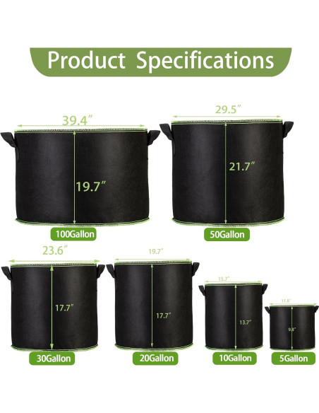 Bolsas de Crecimiento FVOTNW 100 Galones para Jardín