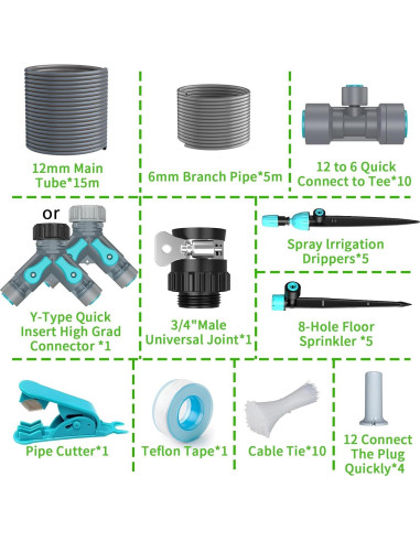 Kit de Riego por Goteo TRJZWA 2025 con 2 Tipos de Puntas