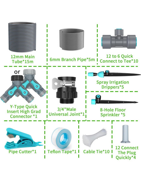 Kit de Riego por Goteo TRJZWA 2025 con 2 Tipos de Puntas