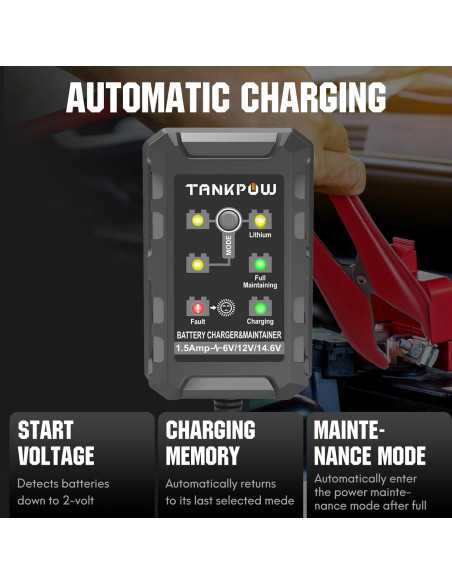 Cargador de Batería Inteligente TANKPOW 1.5A 6V/12V